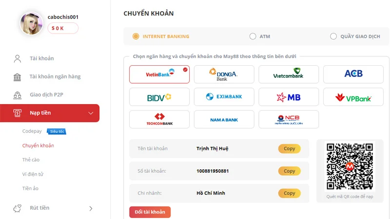 Nạp Tiền May88 Chỉ với vài bước đơn giản là có thể nạp tiền thành công tại May88
