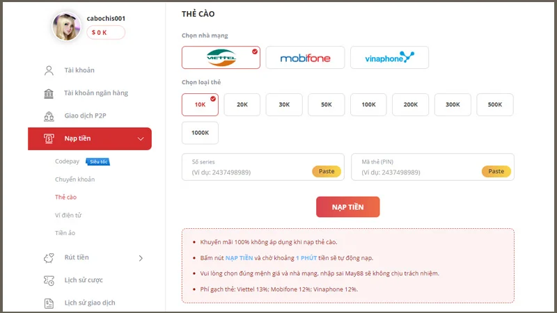 Nạp Tiền May88 Nên thực hiện giao dịch vào giờ hành chính để có trải nghiệm tốt nhất