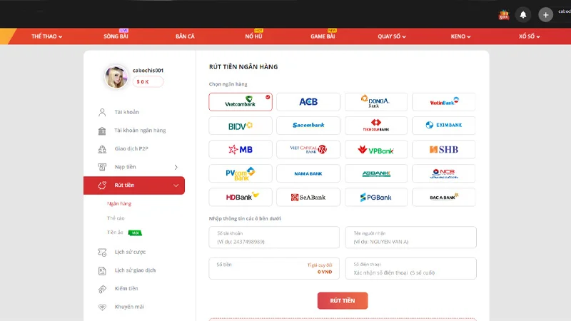 rut tien 2 Tân binh dễ dàng thực hiện rút tiền tại May88